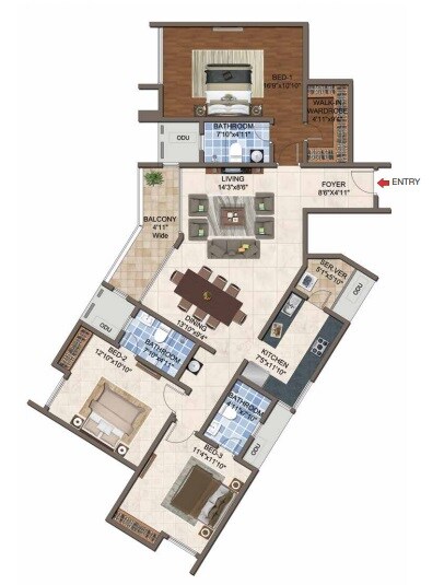 Floor plan of 5 BHK 1841 Sq. Ft. Apartment in Casagrand Crescendo, Chennai