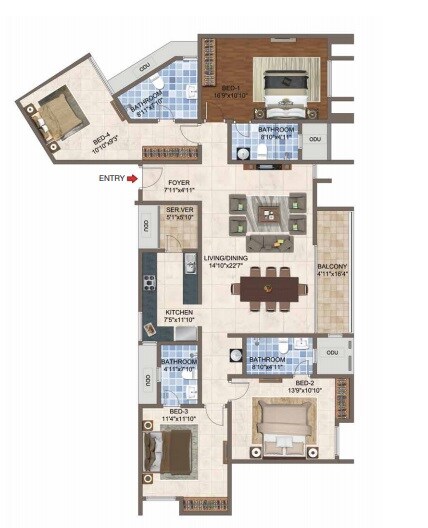 Floor plan of 3 BHK 2193 Sq. Ft. Apartment in Casagrand Crescendo, Chennai
