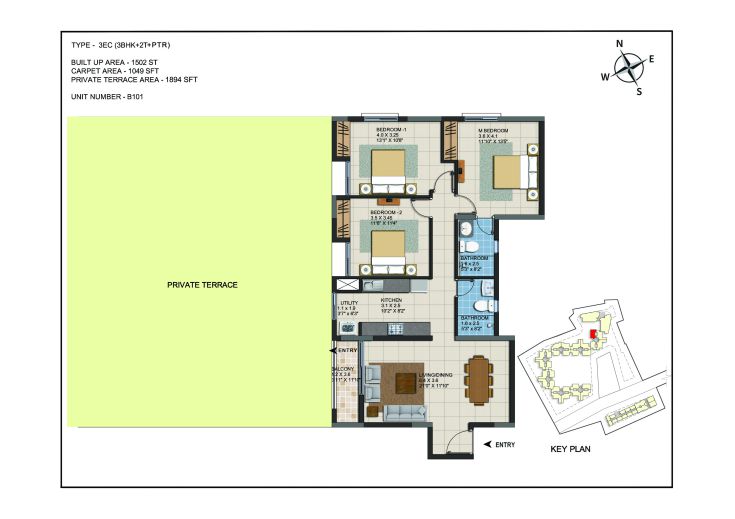 Floor plan of 3 BHK 1502 Sq. Ft. Apartment in Casagrand ECR14, Chennai