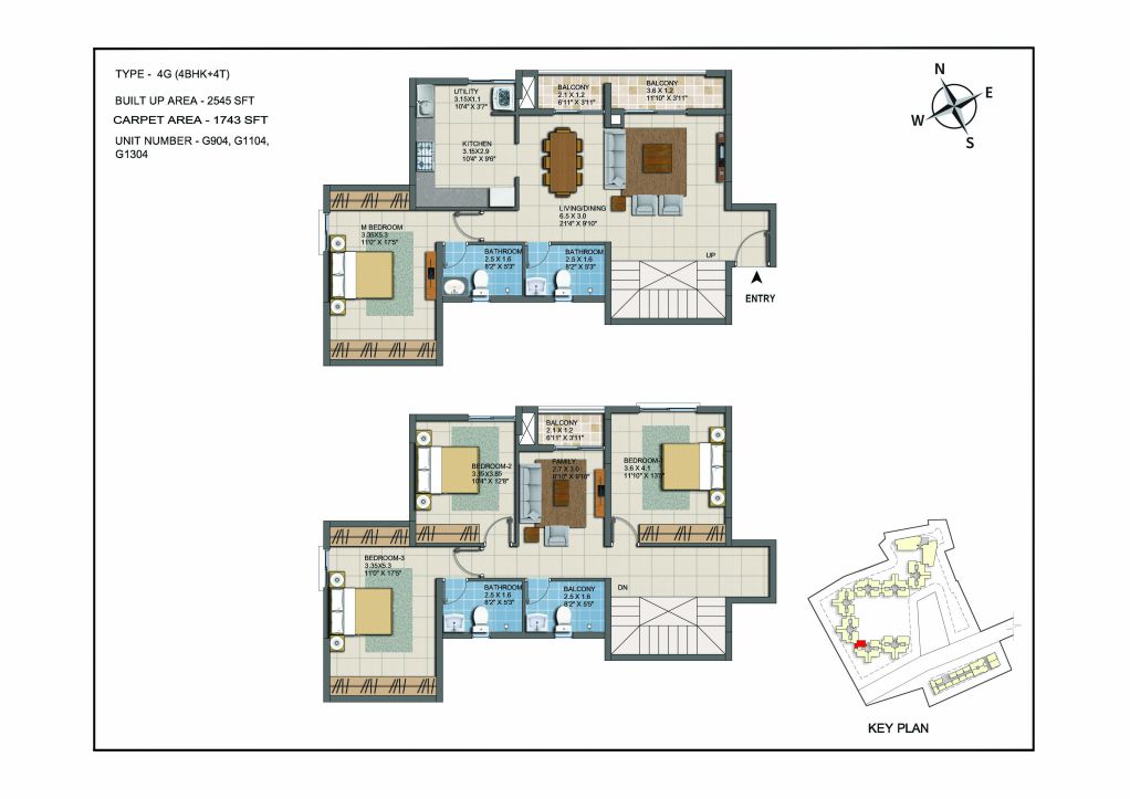 Floor plan of 4 BHK 2545 Sq. Ft. Apartment in Casagrand ECR14, Chennai