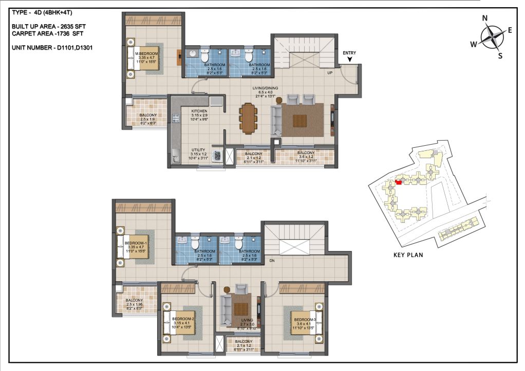 Floor plan of 4 BHK 2635 Sq. Ft. Apartment in Casagrand ECR14, Chennai