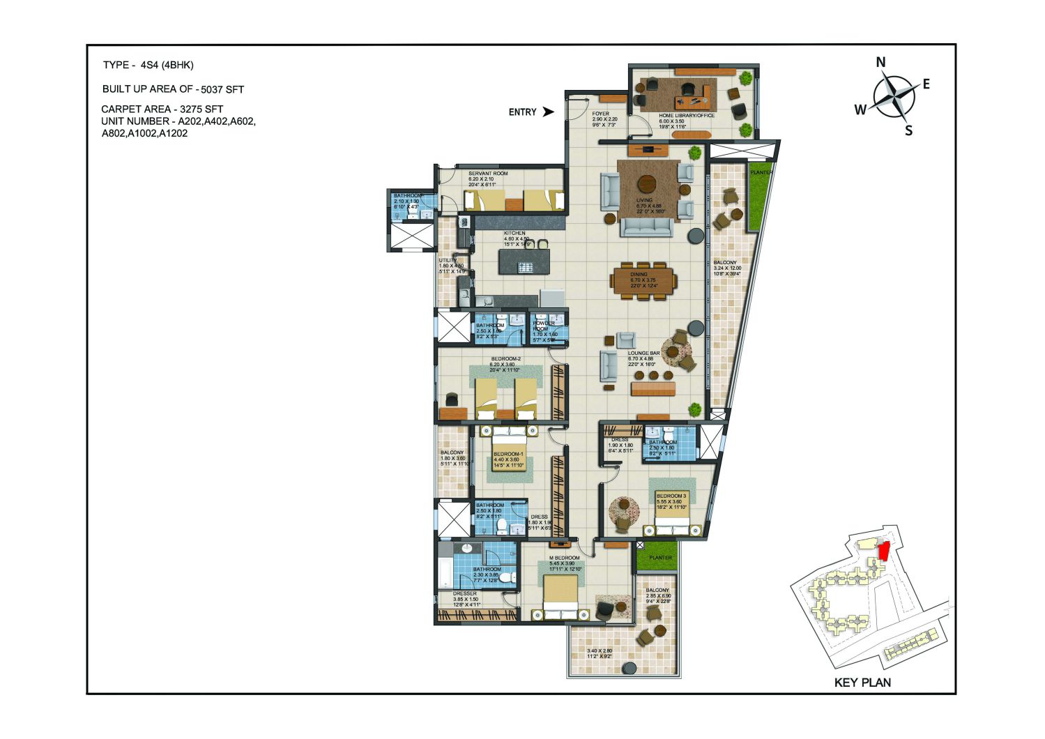 Floor plan of 5 BHK 5037 Sq. Ft. Apartment in Casagrand ECR14, Chennai