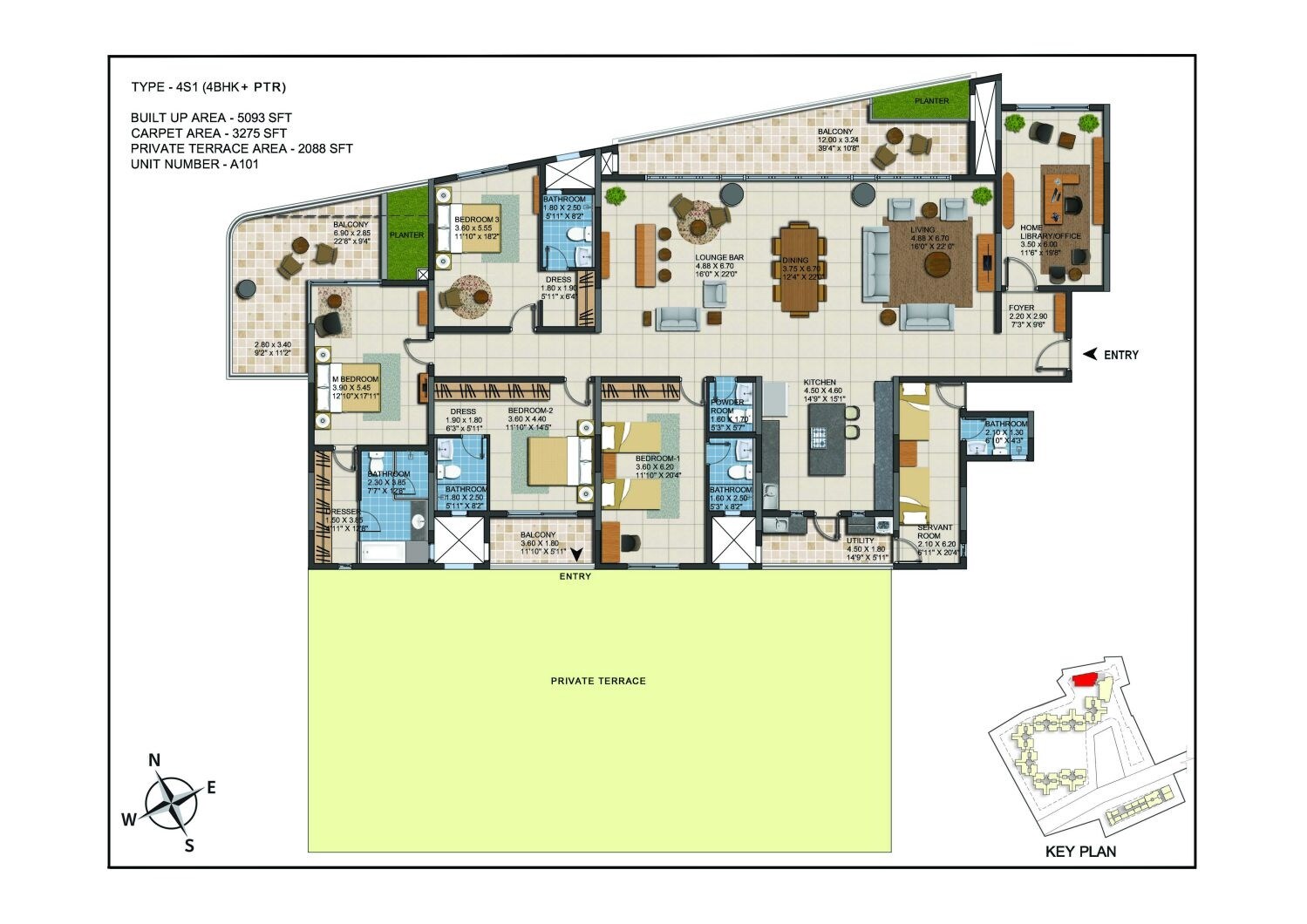 Floor plan of 5 BHK 5093 Sq. Ft. Apartment in Casagrand ECR14, Chennai