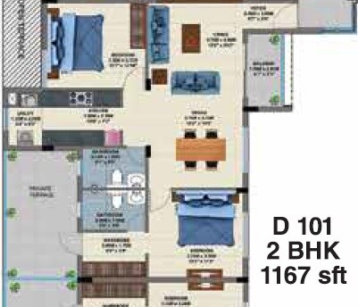 Floor plan of 2 BHK 1167 Sq. Ft. Apartment in Casagrand Esquire, Chennai
