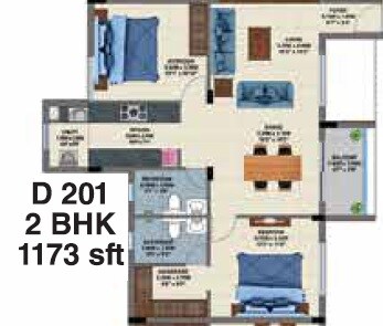 Floor plan of 2 BHK 1173 Sq. Ft. Apartment in Casagrand Esquire, Chennai