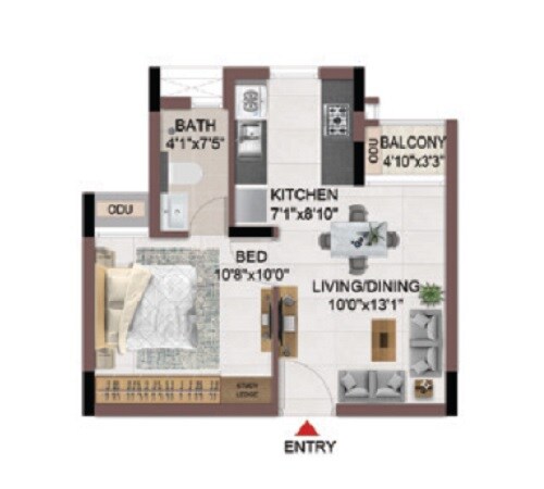 Floor plan of 1 BHK 500 Sq. Ft. Apartment in Casagrand Flagship, Chennai
