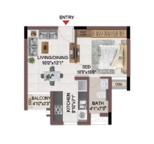 Floor plan of 1 BHK 504 Sq. Ft. Apartment in Casagrand Flagship, Chennai