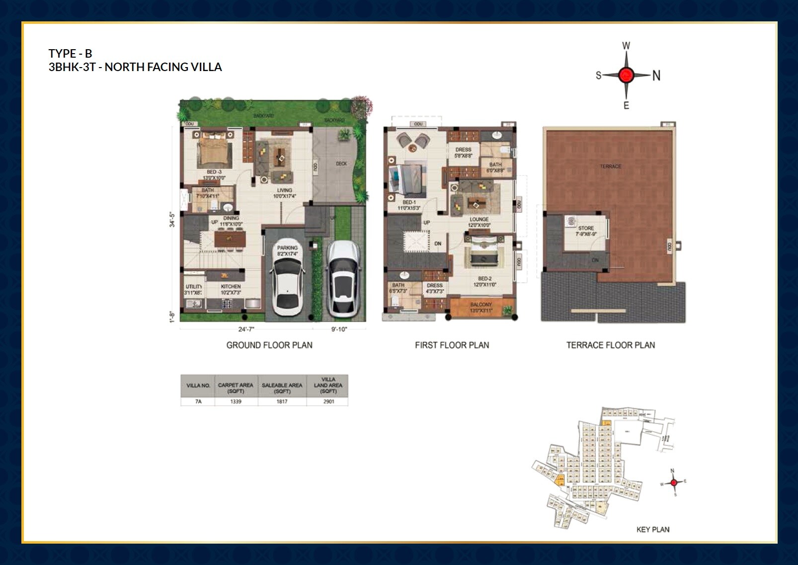 Floor plan of 3 BHK 1817 Sq. Ft. Villa in Casagrand Grandio, Chennai
