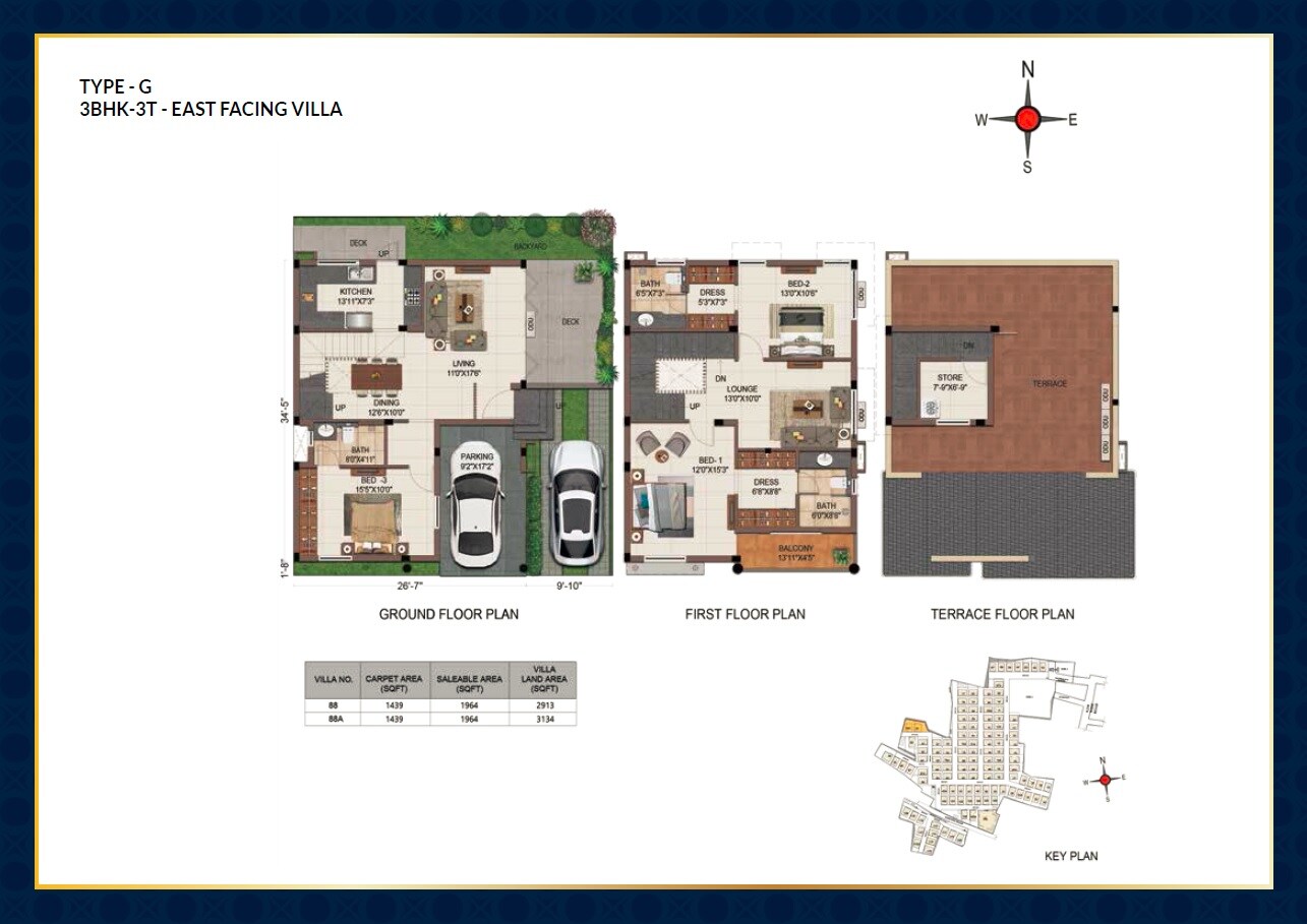 Floor plan of 3 BHK 1964 Sq. Ft. Villa in Casagrand Grandio, Chennai