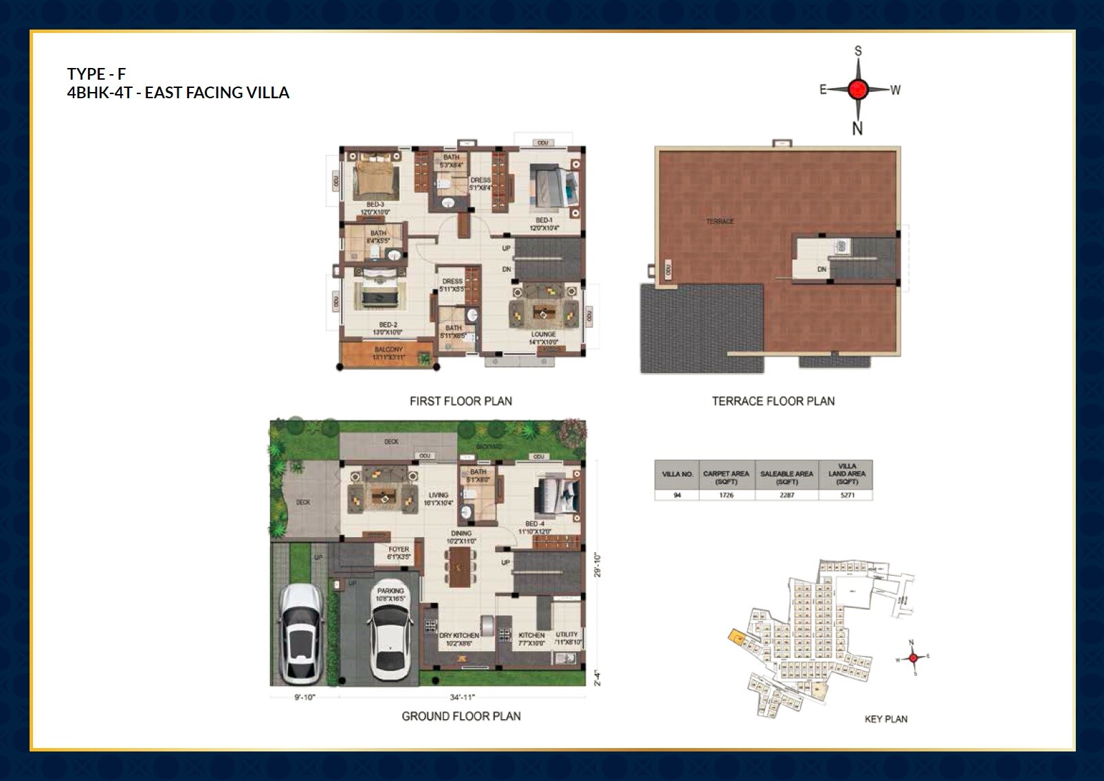Floor plan of 4 BHK 2287 Sq. Ft. Villa in Casagrand Grandio, Chennai