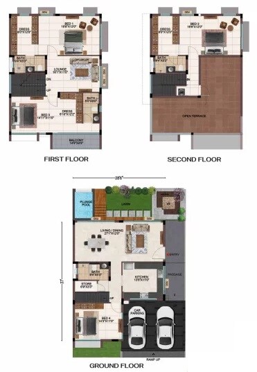 Floor plan of 4 BHK 3794 Sq. Ft. Villa in Casagrand Hola, Chennai