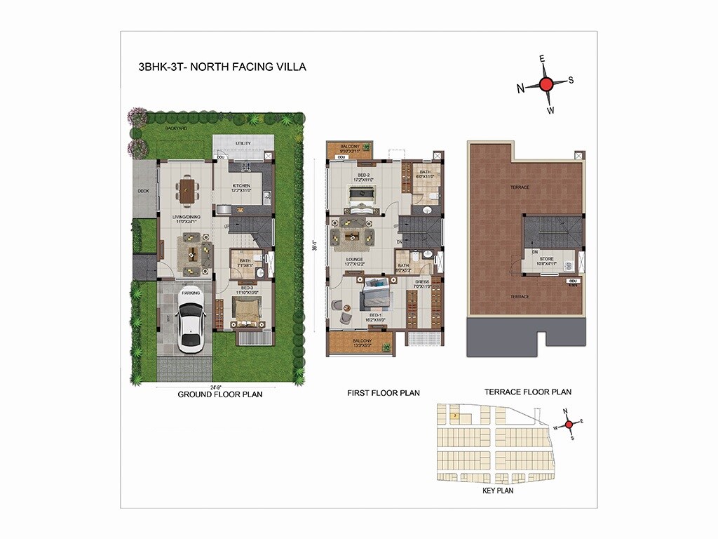 Floor plan of 3 BHK 2045 Sq. Ft. Villa in Casagrand Luxeria, Chennai