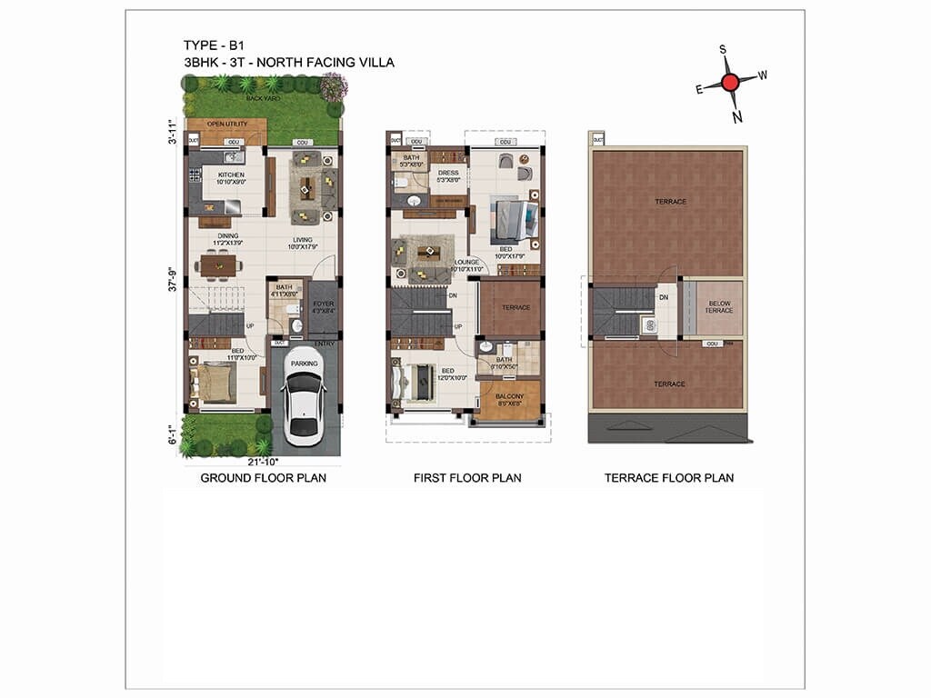 Floor plan of 3 BHK 2167 Sq. Ft. Villa in Casagrand Mabelle, Chennai