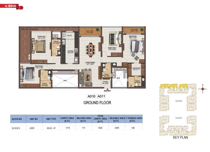 Floor plan of 4 BHK 2499 Sq. Ft. Apartment in Casagrand Majestica, Chennai
