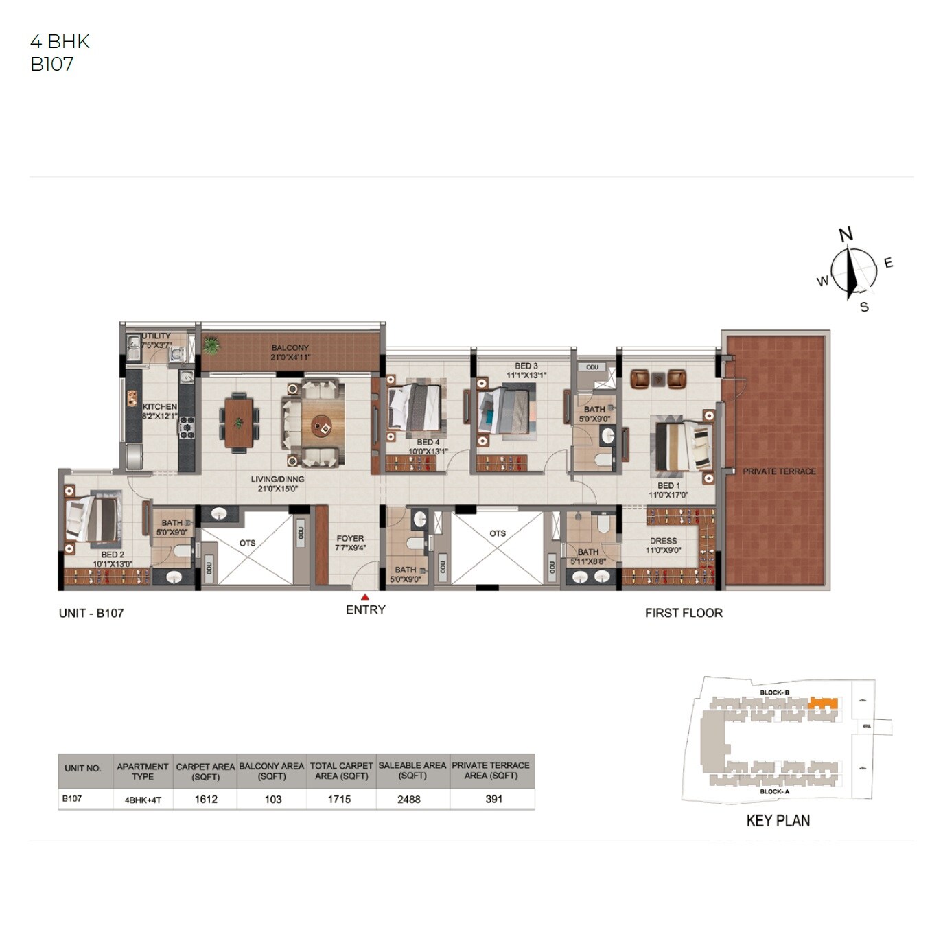 Floor plan of 4 BHK 2488 Sq. Ft. Apartment in Casagrand Millenia, Chennai