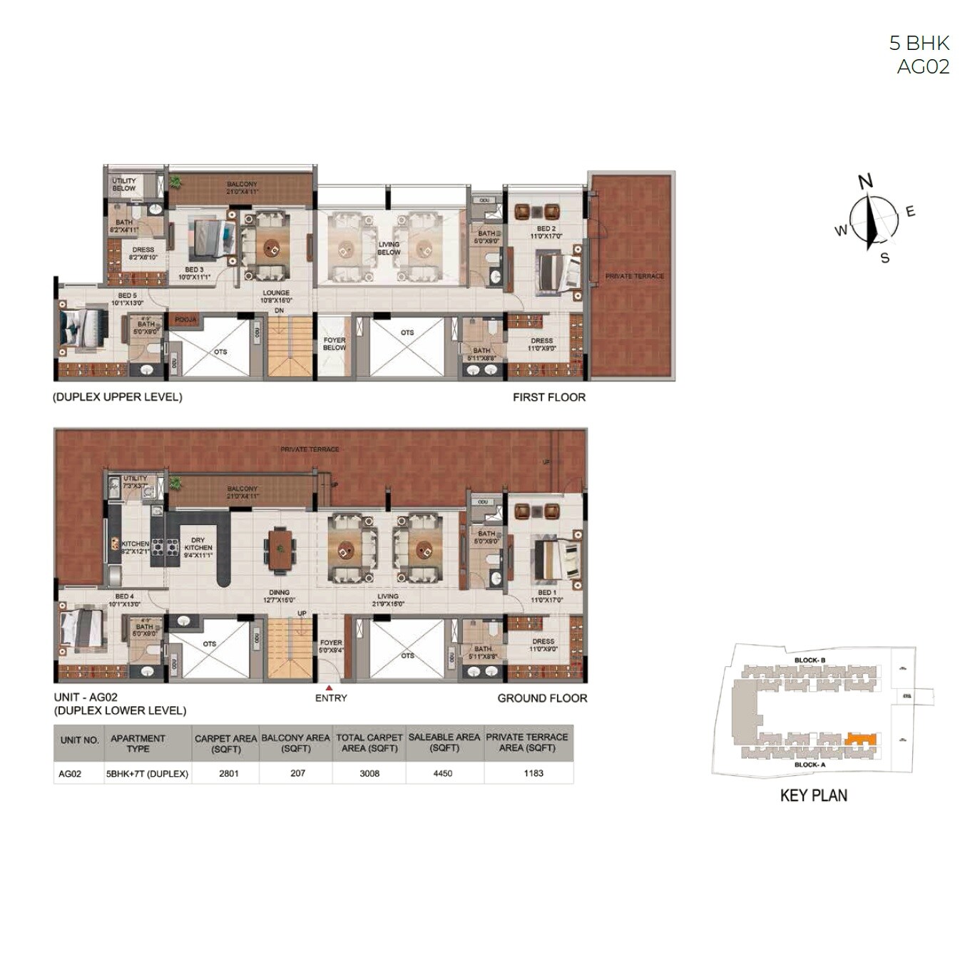 Floor plan of 5 BHK 4450 Sq. Ft. Apartment in Casagrand Millenia, Chennai