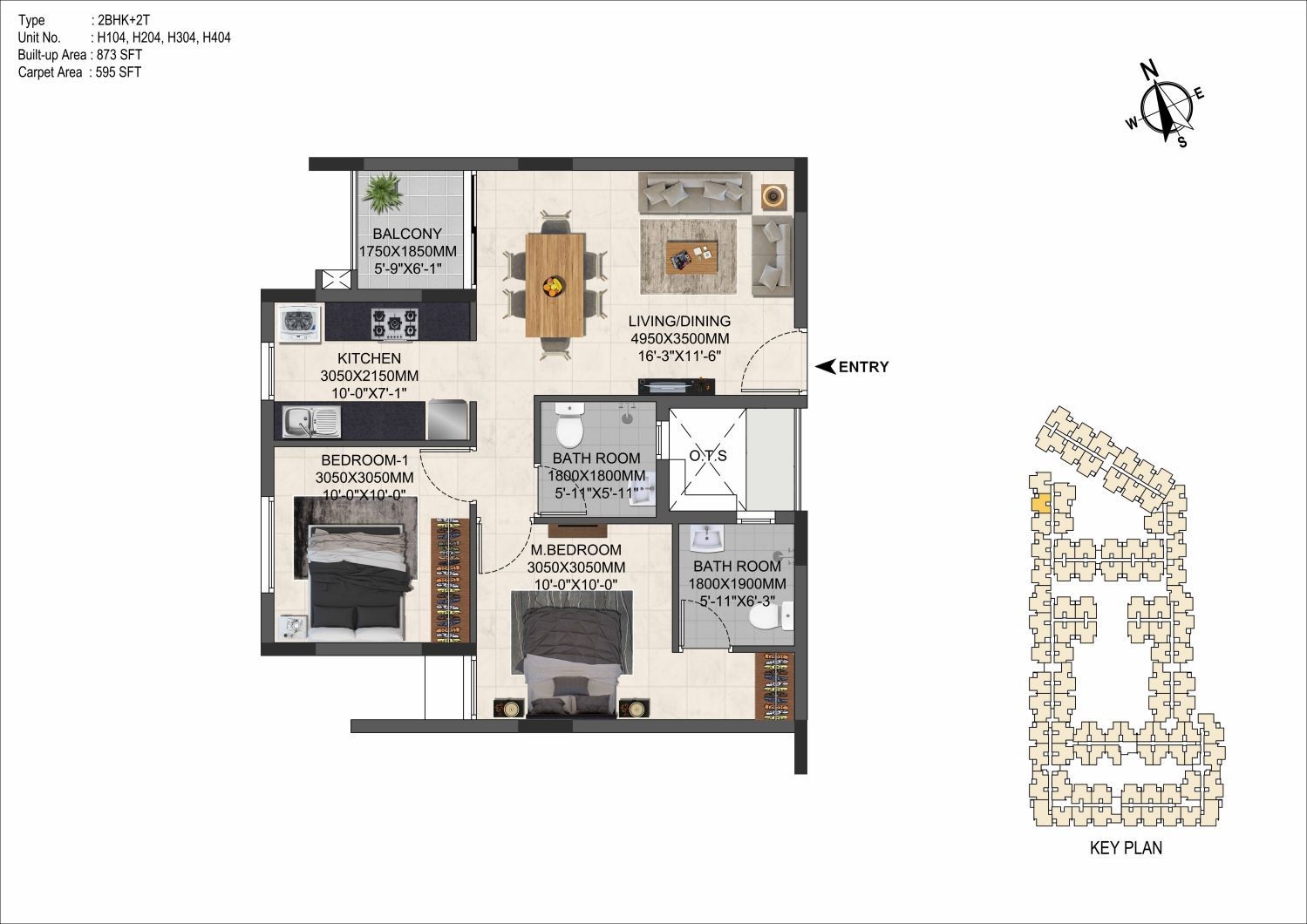 2 BHK 873 Sq. Ft. Apartment in Casagrand Miro