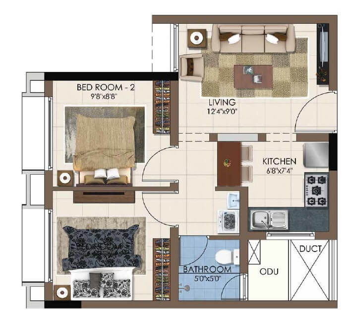 Floor plan of 2 BHK 426 Sq. Ft. Apartment in Casagrand Northern Star, Chennai