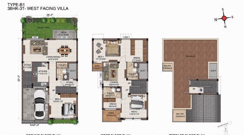 Floor plan of 3 BHK 1870 Sq. Ft. Villa in Casagrand Platinum, Chennai