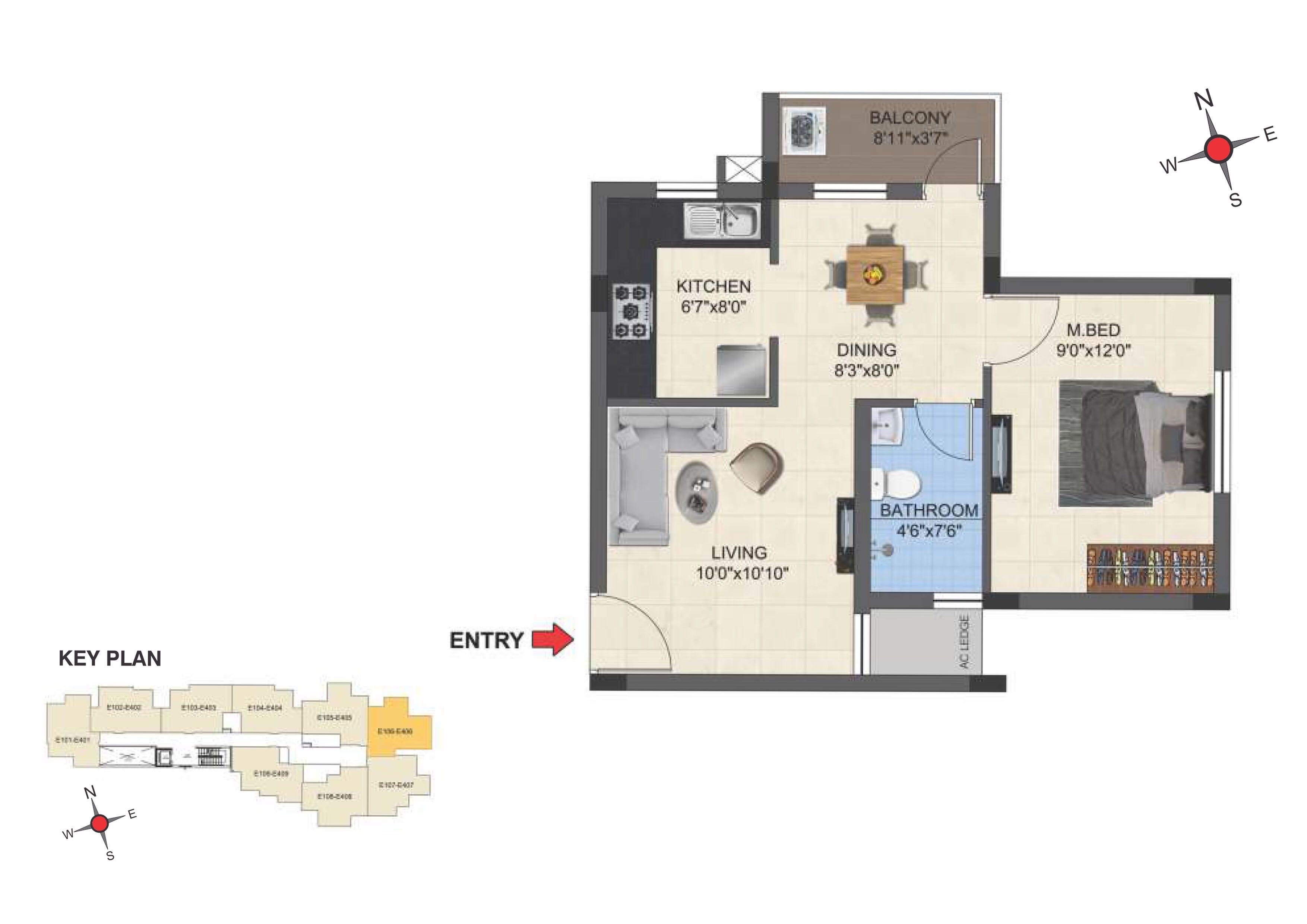 Floor plan of 1 BHK 584 Sq. Ft. Apartment in Casagrand Primera, Chennai
