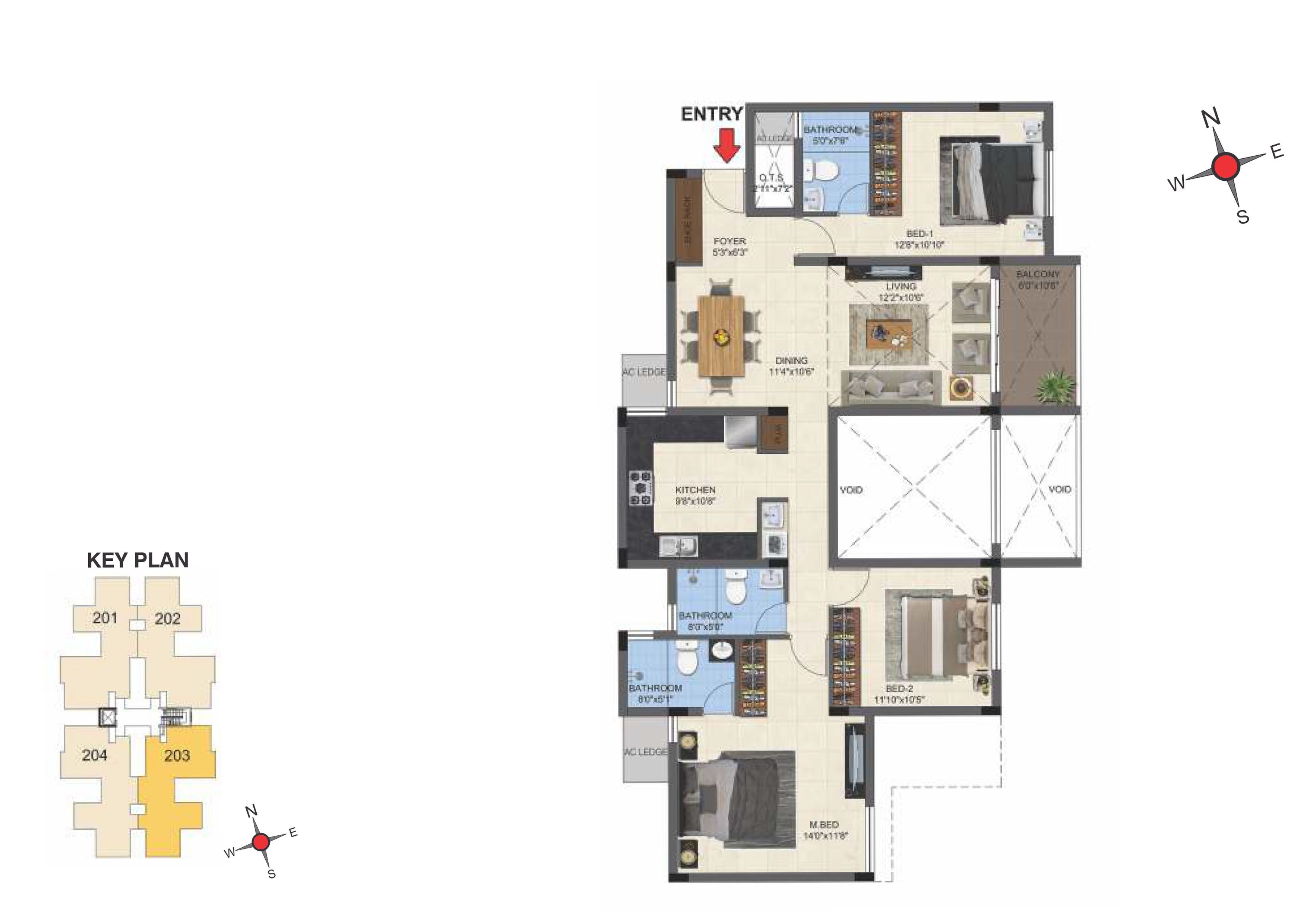 Floor plan of 3 BHK 1557 Sq. Ft. Apartment in Casagrand Primera, Chennai