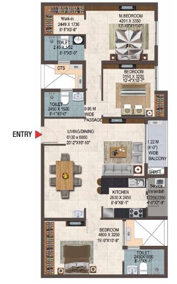 Floor plan of 3 BHK 1644 Sq. Ft. Apartment in Casagrand Savoye, Chennai