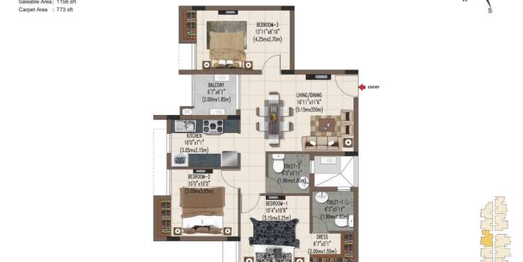 casagrand sereno apartment 3 bhk 773sqft 20204503104526