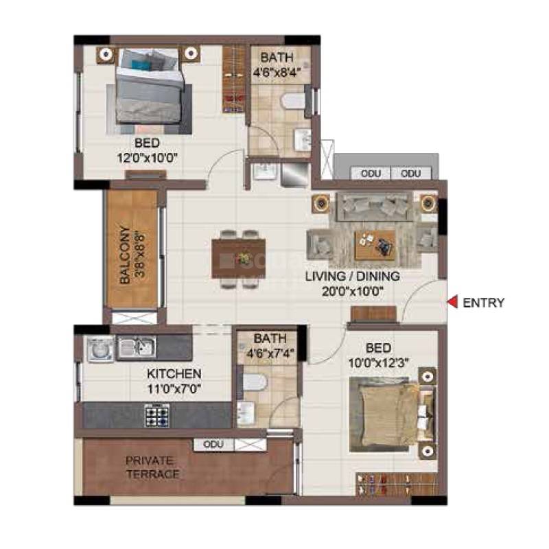 2 BHK 983 Sq. Ft. Apartment