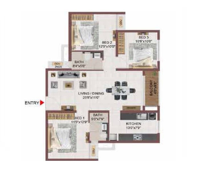 Other, casagrand-suncity 3 Bedroom 1328 Sq.Ft. Apartment In Kelambakkam Chennai 9644771