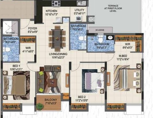 Floor plan of 3 BHK 1705 Sq. Ft. Apartment in Casagrand Supremus, Chennai