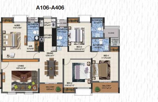 Floor plan of 4 BHK 2140 Sq. Ft. Apartment in Casagrand Supremus, Chennai
