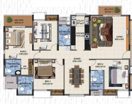 Floor plan of 4 BHK 2237 Sq. Ft. Apartment in Casagrand Supremus, Chennai
