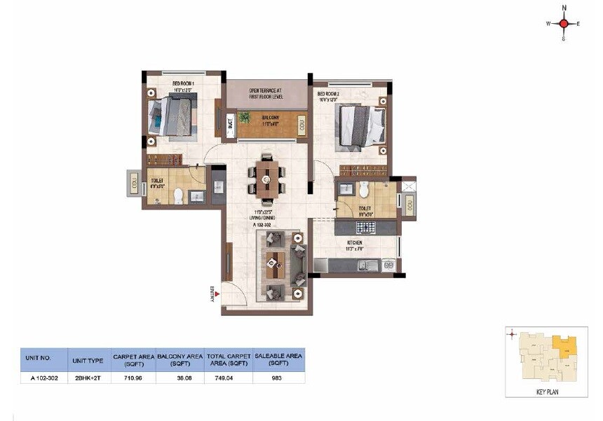 Floor plan of 2 BHK 983 Sq. Ft. Apartment in Casagrand Upstay Parsley, Chennai
