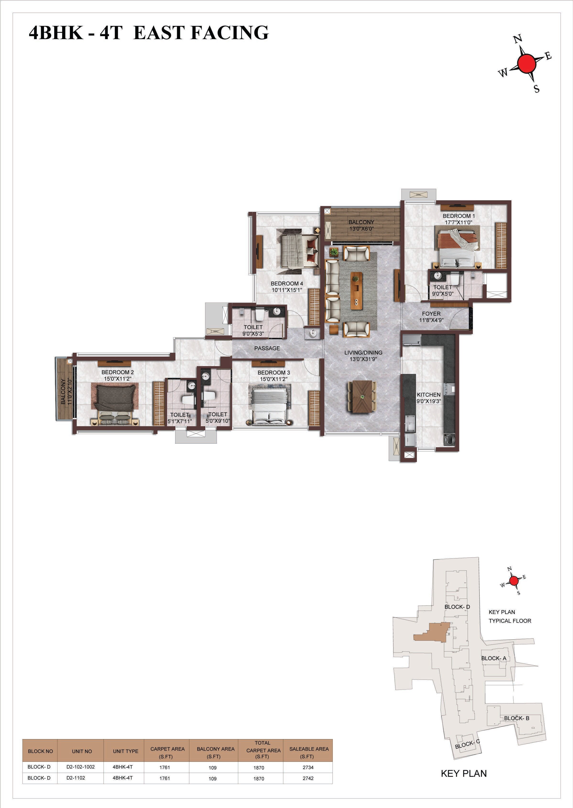 Floor plan of 4 BHK 2734 Sq. Ft. Apartment in Casagrand Vienna, Chennai