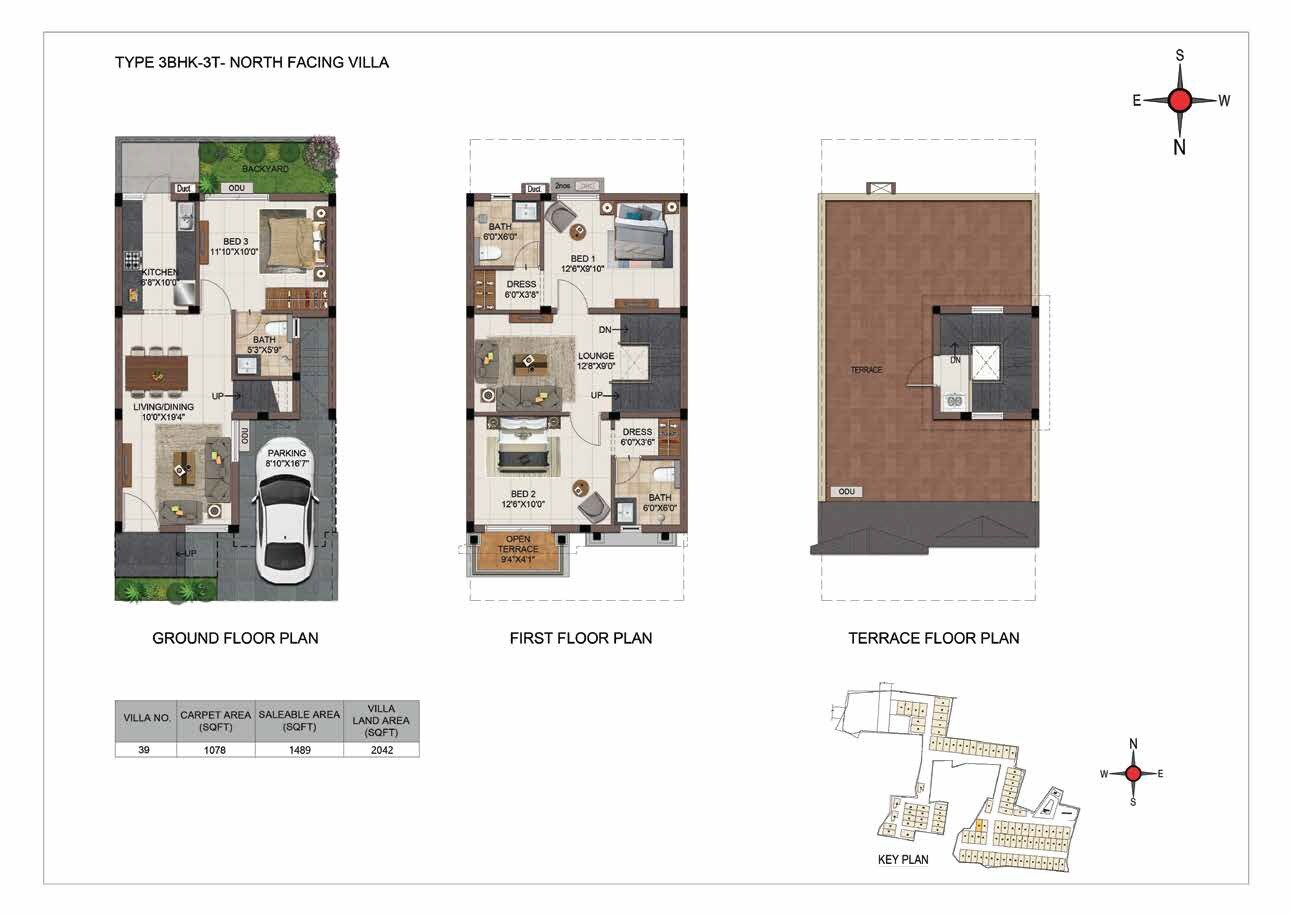 Floor plan of 3 BHK 1489 Sq. Ft. Villa in Casagrand Vistaaz, Chennai