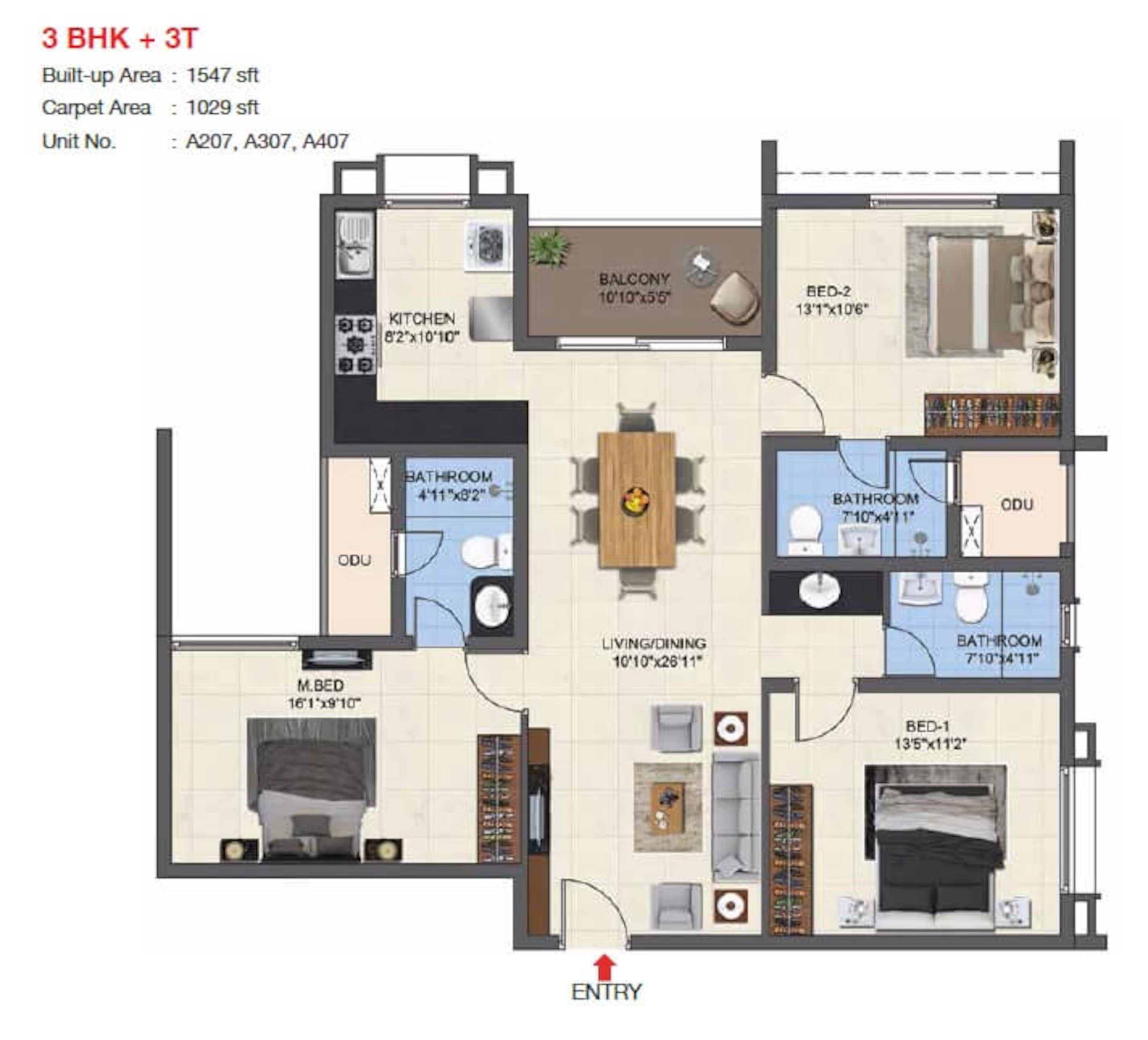 casagrand woodside apartment 3bhk 1029sqft 1
