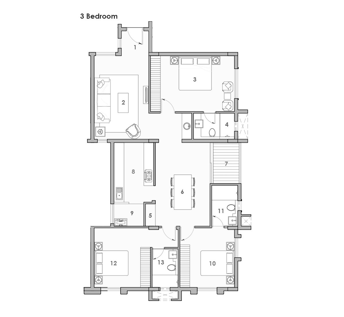 Floor plan of 3 BHK 1050 Sq. Ft. Apartment in Ceebros Param Nivas, Chennai