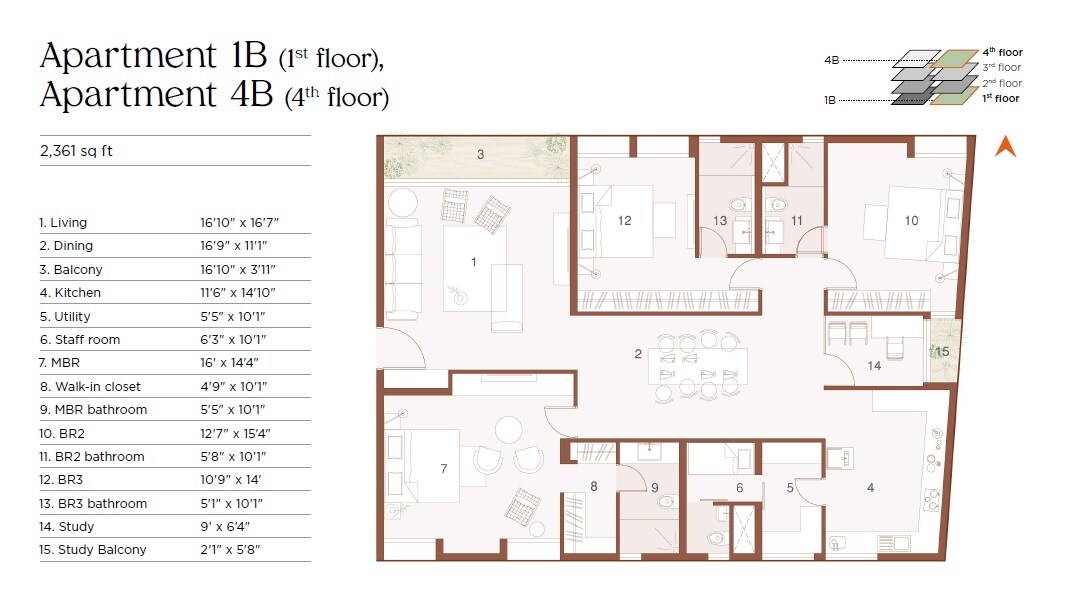 Floor plan of 3 BHK 2361 Sq. Ft. Apartment in Chaitanya Bilva Tree, Chennai