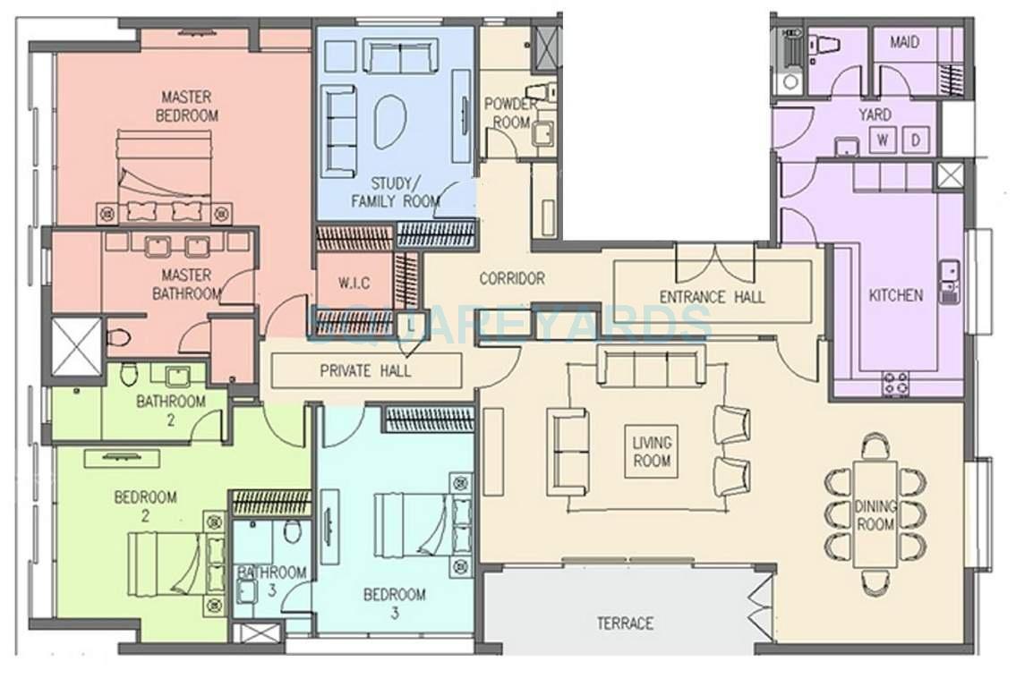 Floor plan of 3 BHK 3600 Sq. Ft. Apartment in Chaitanya Builders Expressions, Chennai