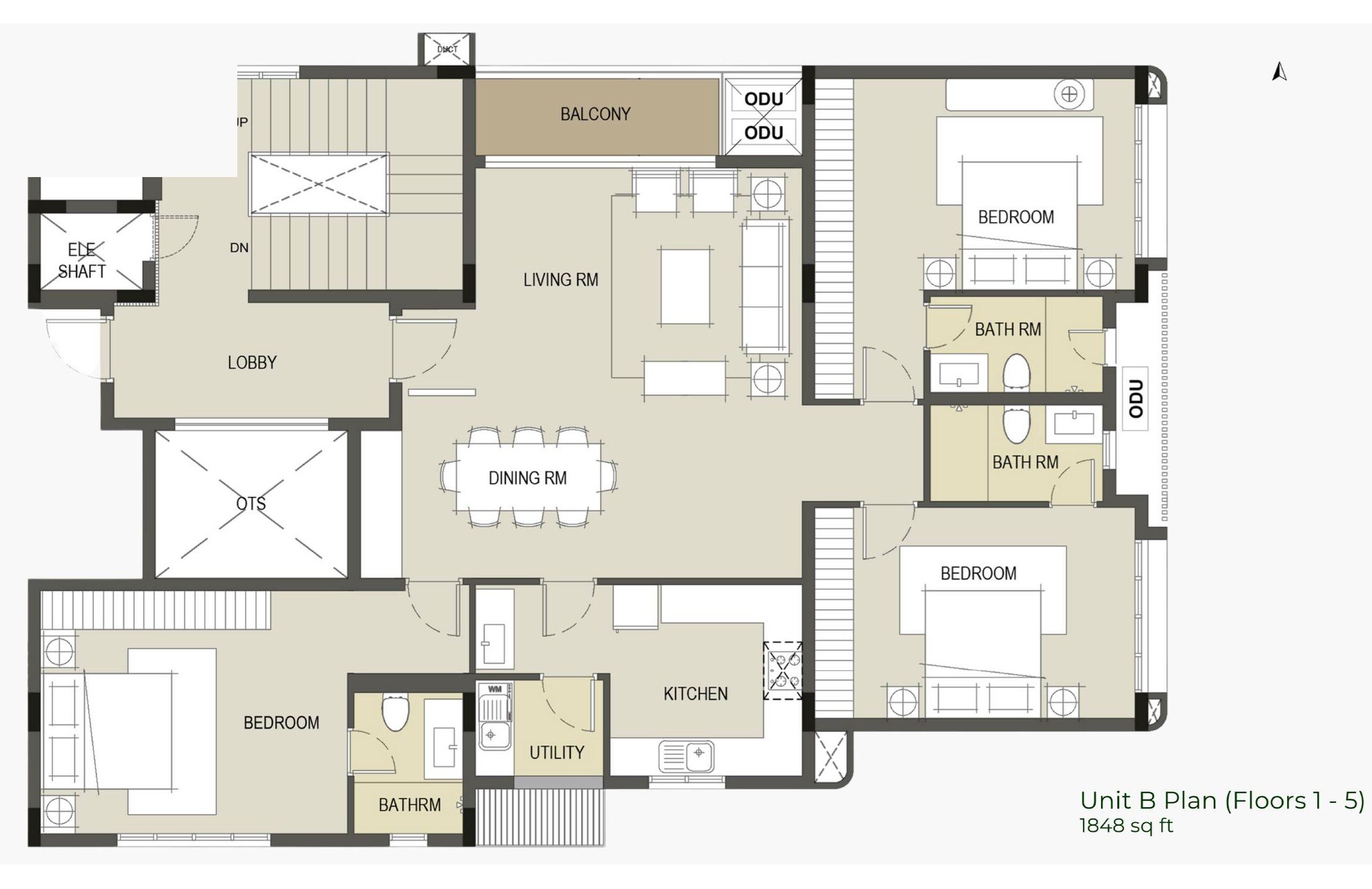 Floor plan of 3 BHK 1848 Sq. Ft. Apartment in Chaitanya Raj Shri, Chennai