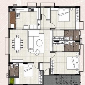 Floor plan of 3 BHK 1374 Sq. Ft. Apartment in Chamundeeswary Chang Royale, Chennai