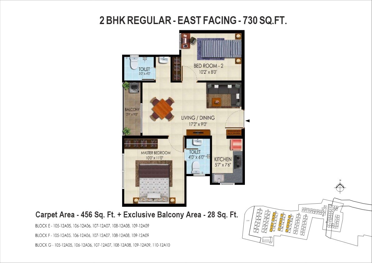2 BHK 730 Sq. Ft. Apartment
