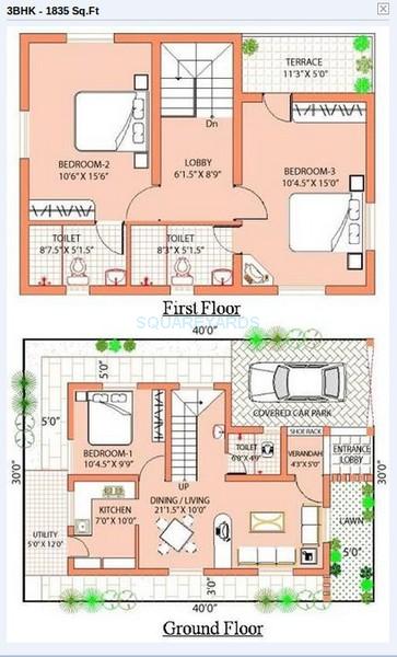 Floor plan of 3 BHK 1835 Sq. Ft. Villa in Chettinadd Housing Enclave, Chennai