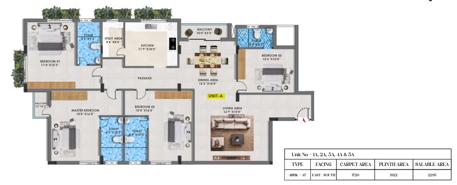 Floor plan of 4 BHK 2295 Sq. Ft. Apartment in Cinnamon Blossom, Chennai
