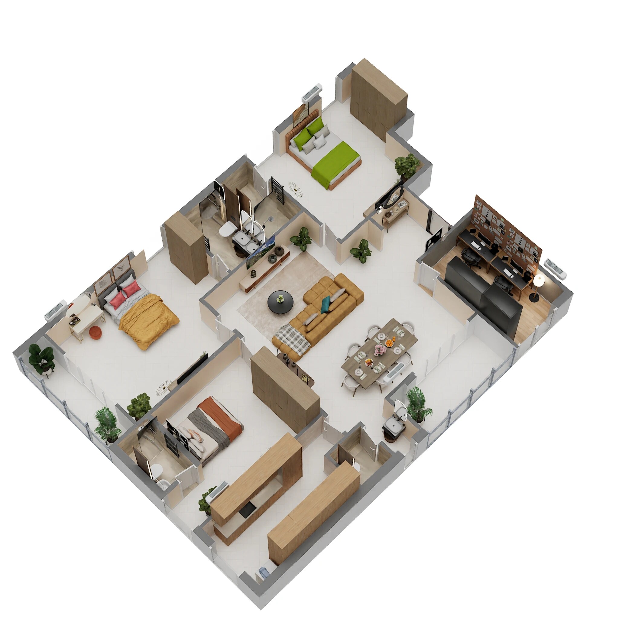 Floor plan of 3 BHK 1397 Sq. Ft. Apartment in Concrete Fatima Akhtar Court, Chennai