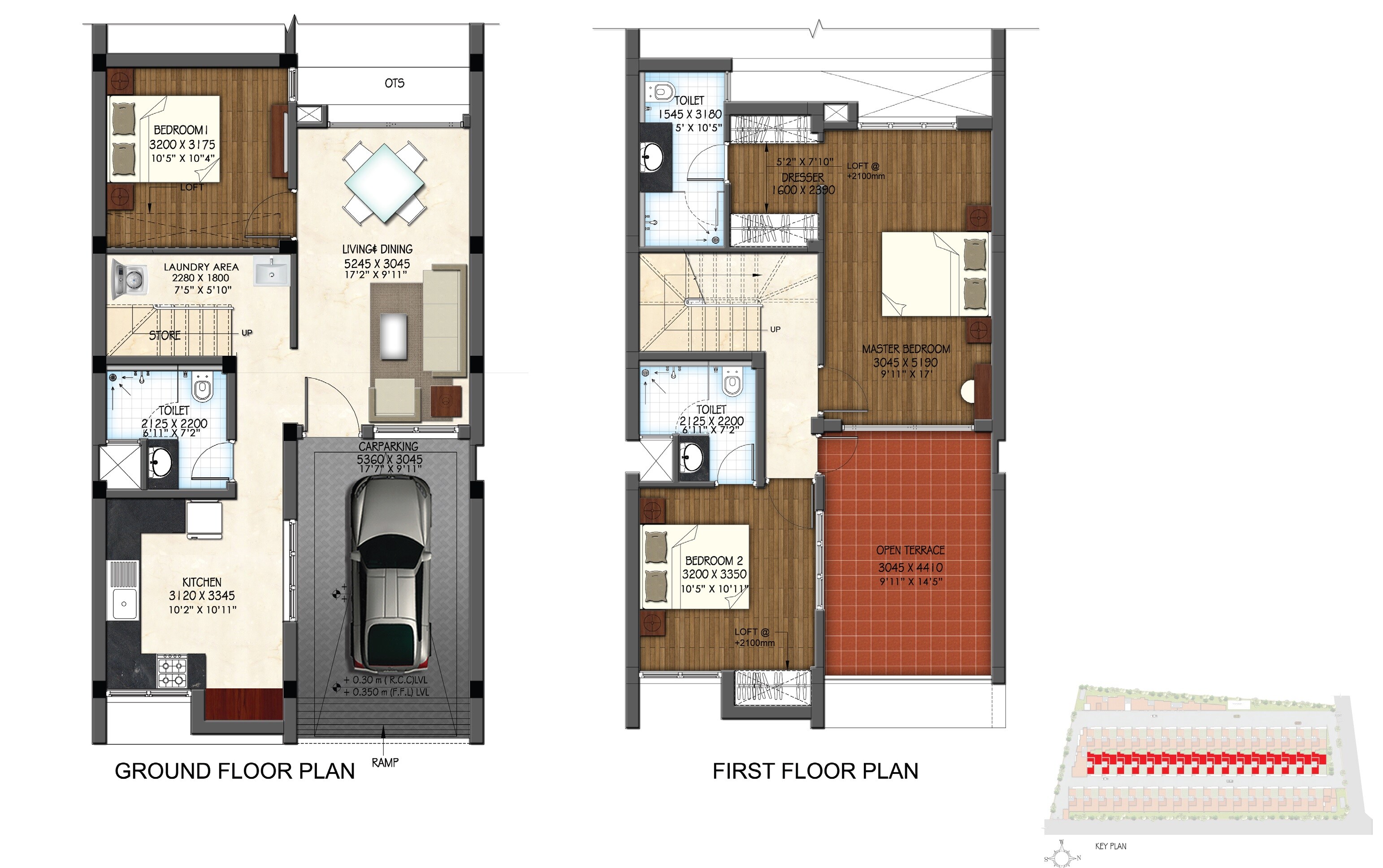 Floor plan of 3 BHK 1700 Sq. Ft. Villa in DABC Gardenia, Chennai