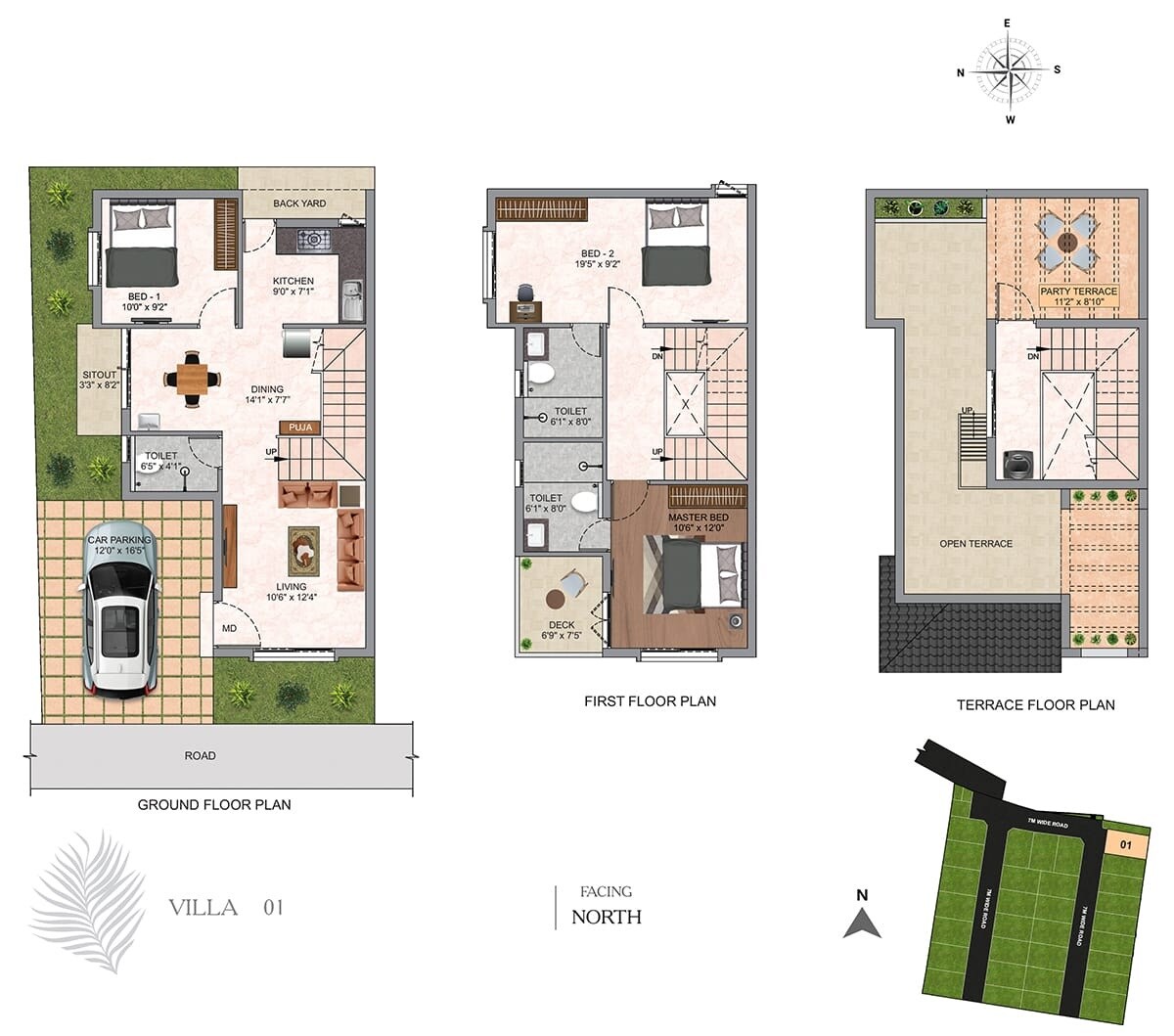 Floor plan of 3 BHK 1600 Sq. Ft. Villa in DAC House Of Palisade, Chennai
