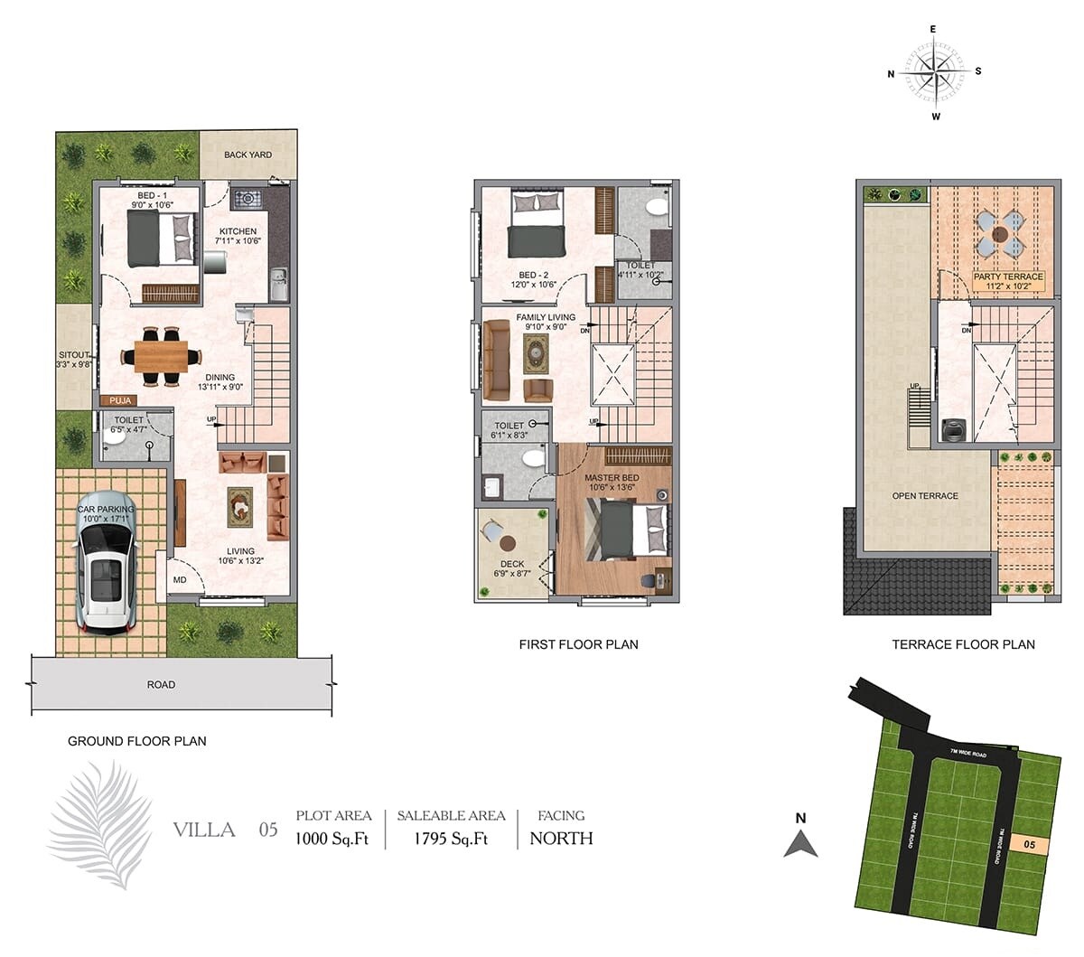 Floor plan of 3 BHK 1795 Sq. Ft. Villa in DAC House Of Palisade, Chennai