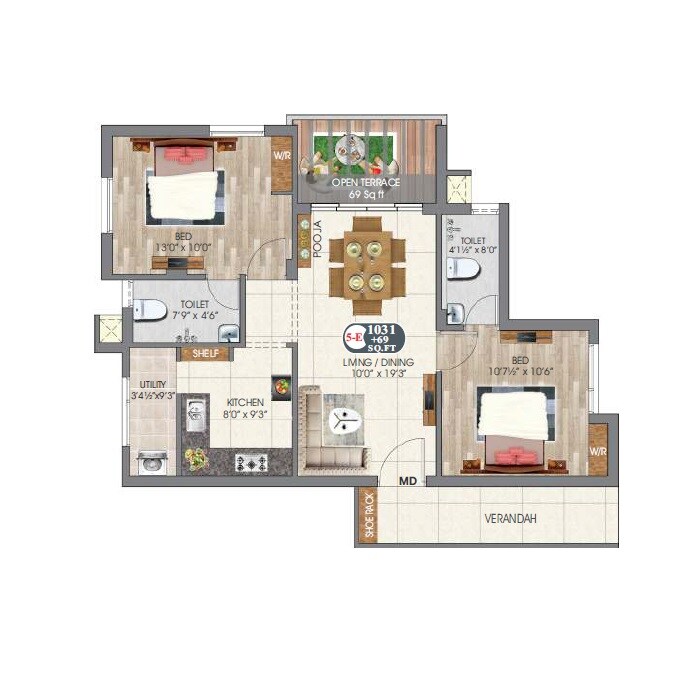 2 BHK 1031 Sq. Ft. Apartment