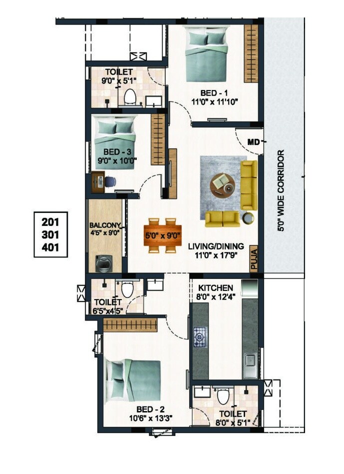 3 BHK 1320 Sq. Ft. Apartment